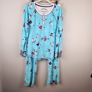 P. J. Salvage 2 piece pajama set sz 1X / 44 Blue thermal knit ice skating llama